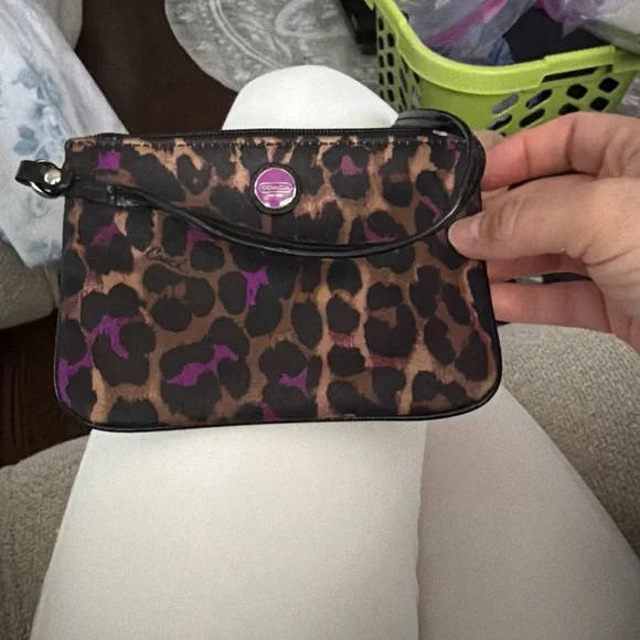 Coach Leopard-Print Wristlet in Brown and Purple - Picture 7 of 9